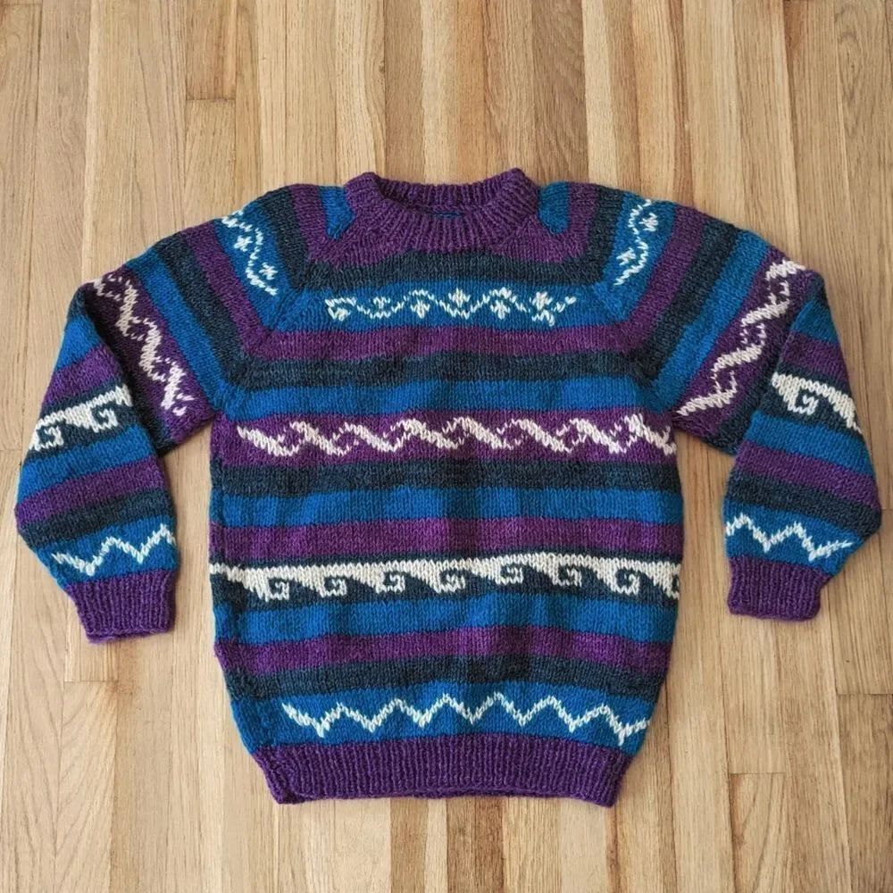 Vintage Blue Purple and white Abstract Crewneck Sweater Unisex